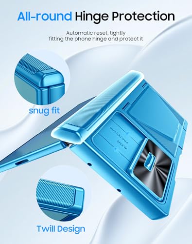 Image of for Samsung Galaxy Z Fold 7 Case with Card Holder RFID Blocking, Built in Slide Lens Cover & Hinge Protection & Screen Protector, Shockproof Wallet Case for Z Fold 7 (Lake Blue)