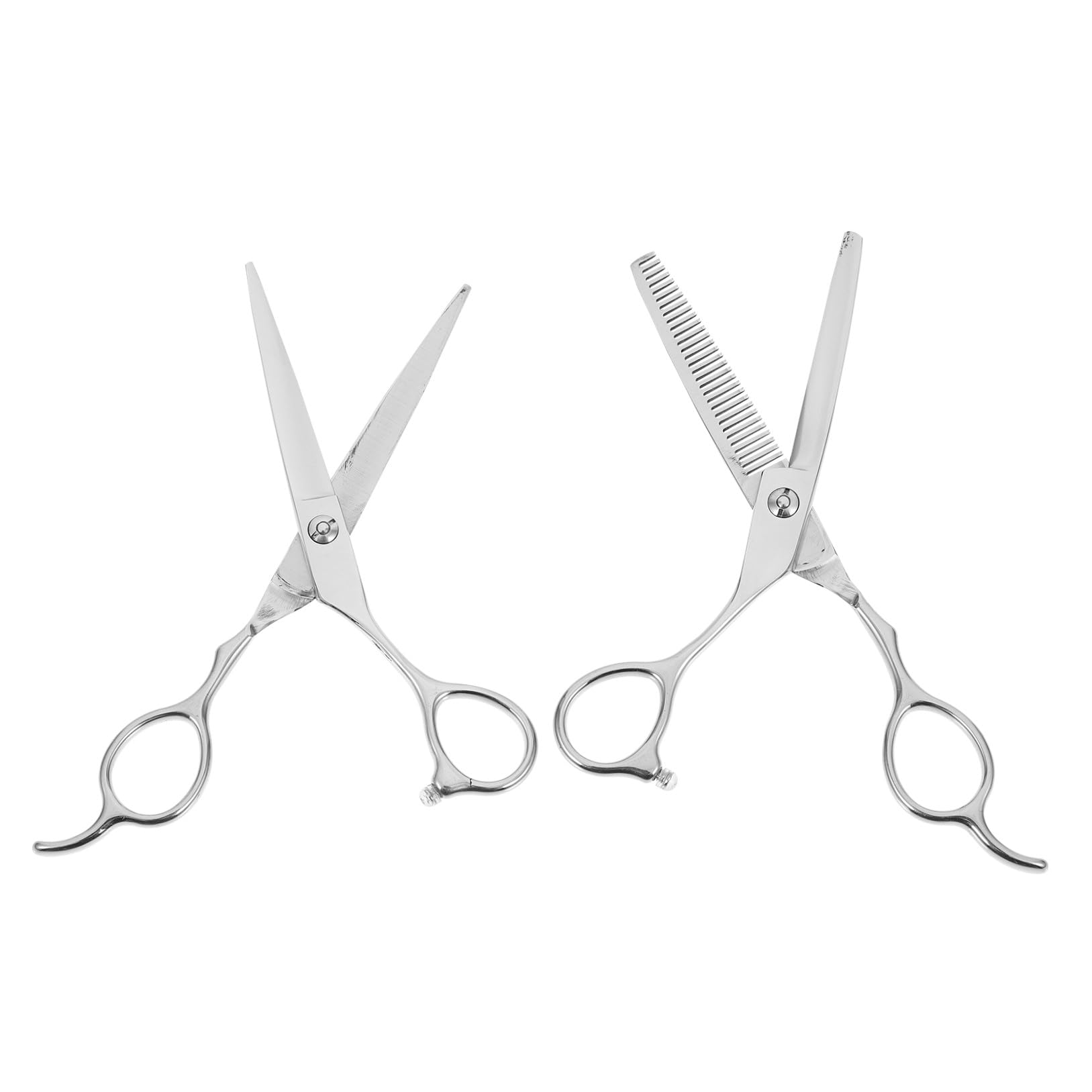 Healvian Ciseaux de Coupe de Cheveux Usage Professionnel et Amateur Usage Professionnel et Amateur 2 Pièces en Acier Inoxydable Argenté, Poignée Ergonomique Créative pour Gauchers