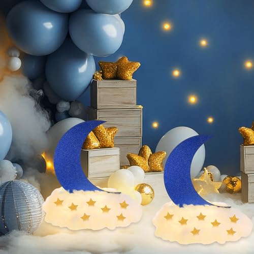 Image of Wonderjune 9 Sets Twinkle Twinkle Little Star Table Centerpieces DIY Moon Baby Shower Decorations Little Star Cloud Decor for Baby Shower Birthday Party DIY Crafts(Glitter Blue)
