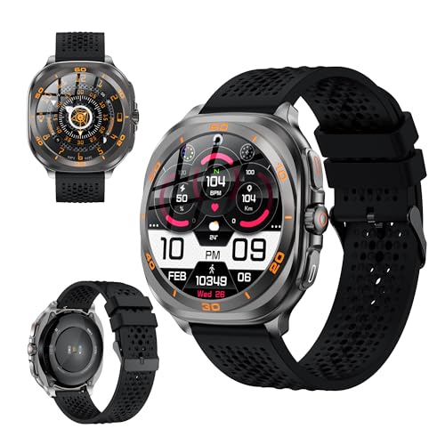 Image of Swiss Military DOM7 Smartwatch 1.43 inch AMOLED, Bluetooth Calling, Multi Language, Health & Sports Tracking, Wireless Charging, 7 Days Battery, IP67, iOS /Android Compatible, Gun Metal Frame & Black Strap