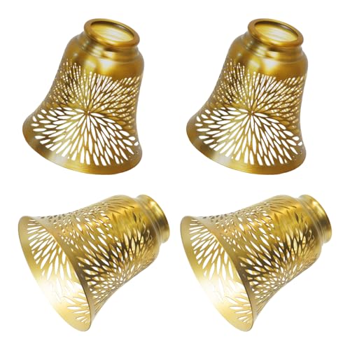4 pack ceiling fan light covers- small lamp shades,mini lamp shades,metal lamp shade for pendant light shade, wall lamp, with 1-5/8" Fitter, 4-3/4" Height and 4-3/4" Diameter, and gold color