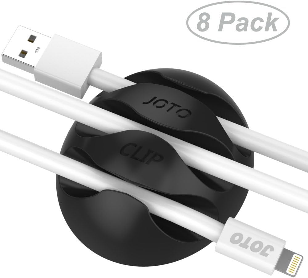 Cable Clips Cord Management System [8 pcs, Triple Slots], JOTO Cable Wire Clip Desk Wall Desktop Cable Organizer, Computer, Electrical, Charging or Mouse Cord Holder (Black)