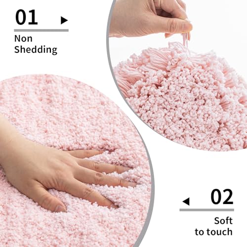 Image of Shaggy Polyester Microfiber Round Rug Carpet for Living Room | Ultra Soft Fluffy Plush Area Rug | Anti-Skid Non-Slip Backing | Washable Carpet for Bedroom- (2x2 feet, Ring Pink, Round)