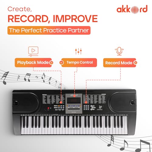 Image of Akkord AKD 61KB 61-Key Octave Electronic Keyboard with adapter- LED Display | Mic |Music Sheet Stand | 255 Rhythms | 255 Timbres | 24 Demos