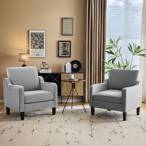 VINGLI Modern Accent Chairs Set of 2,Comfy Grey Armchair for Bedroom,Living Room Upholstered Sofa Chair Reading Chair for Small Spaces