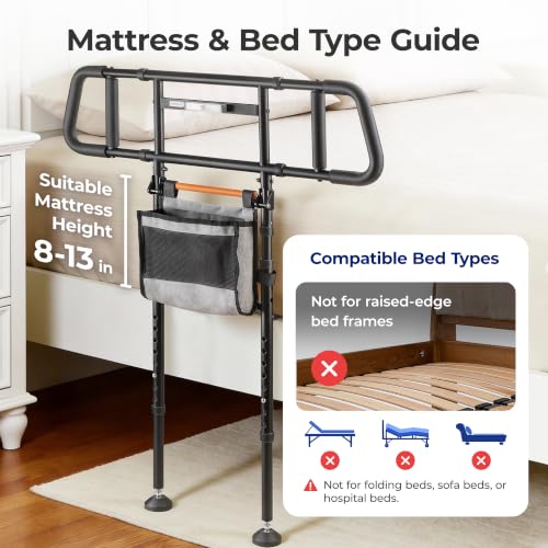 Barandilla de cama plegable para ancianos con patas regulables y sensor 3