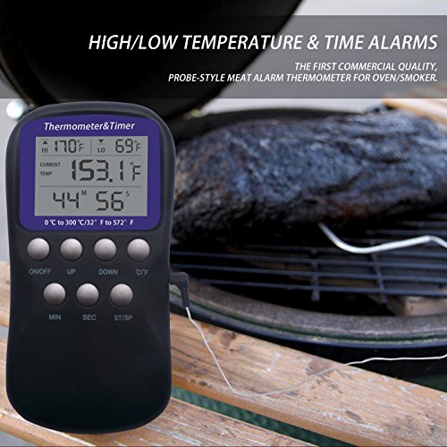Hotloop Digital Oven Thermometer & Timer with High/Low Temperature Alarm for Candy/Yogurt Making, Deep Frying, Baking & Cooking Meat Thermometer for BBQ Grill with Probe