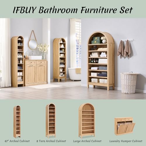Image of IFBUY Double Tilt Out Laundry Hamper Cabinet, Trash Cabinet, Natural