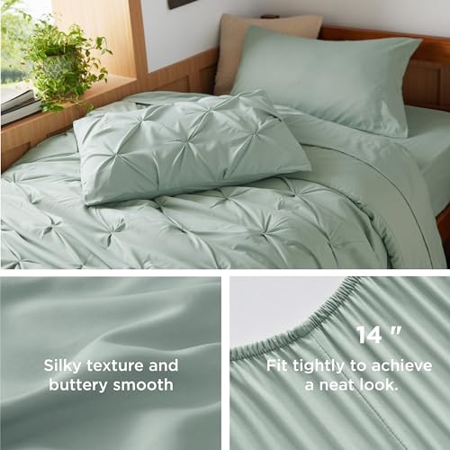 Image of Bedsure Twin XL Comforter Set Sage Green - Dorm Room Essentials, Extra Long Twin XL Bedding Set with Sheets, All Season Down Alternative Comforter with Sheets, Pillowcase & Sham