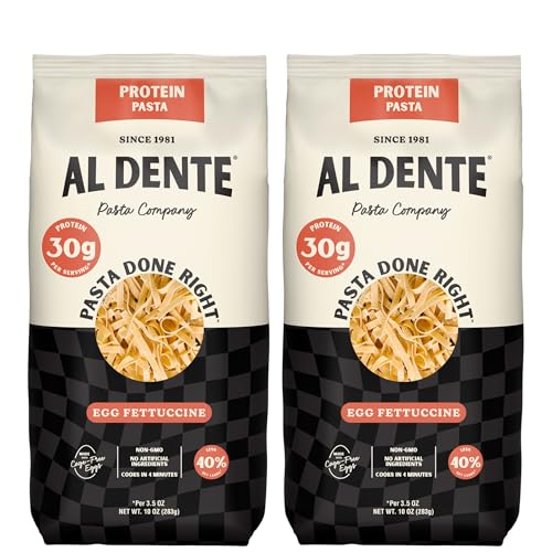 Al Dente Protein Pasta Egg Fettuccine – 30g High Protein in 3.5oz Serving, Lower Carb, High Fiber. Cage-Free Eggs & Semolina. (Previously Carba-Nada, Packaging May Vary) - 10oz Bags (Pack of 2)