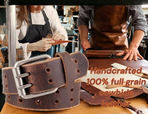 F&L CLASSIC Leather Work Belt, Heavy Duty Double Prong full grain Leather Belts for Men 1 1/2", Mens Casual Belts for Jeans4