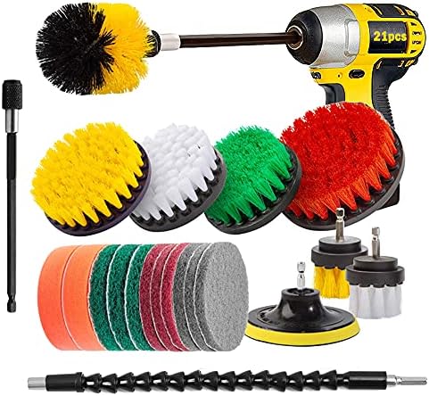 ZILJJ 21 Piece Drill Brush Power Scrubber Cleaning Brush Extended Long Attachment Set All Purpose Drill Brush Attachments for Cleaning Bathroom ,Shower, Grout, Floor, Tub, Tile, Car Detailing, Carpet