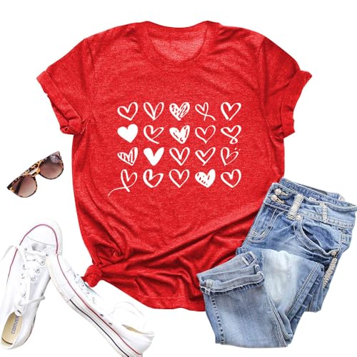 Image of Valentines Shirts for Women Valentine Love Heart Printed Graphic Tshirt Cute Girls Casual Top