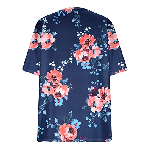 Plus Size Womens Summer Tops 2023 Trendy Floral Print V Neck T Shirts Loose Fit Short Sleeve Cute Blouses Tshirt #TOP3