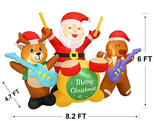 Christmas Inflatables Outdoor Yard Decorations - 8Ft Christmas Blow Up Yard Lawn Decorations, Santa Band With Gingerbread Man And Reindeer With Built-In Led Lights #TOP2