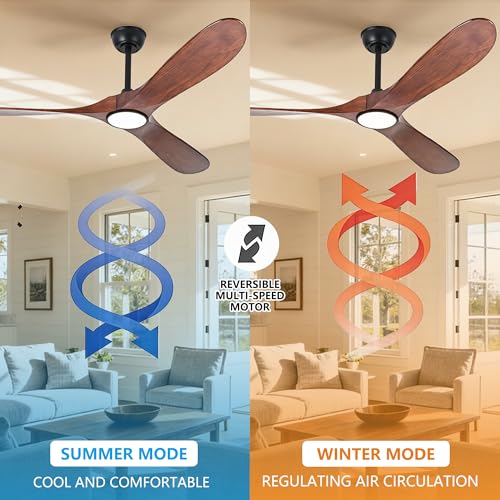 Image of Ceiling Fan with Light and Remote Modern Outdoor Ceiling Fans with Lights for Indoor Bedroom Living Room Patios Gazebo Wood 3 Blade Propeller High CFM Wet Rated Exterior Fan Dark Walnut 60 Inch