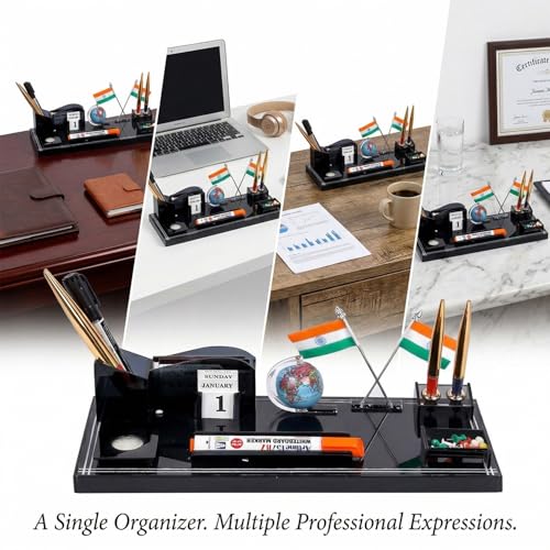 Image of IGNOTO Ignoto Acrylic Flag Design Pen Stand for Office and Study Table, Stationary, Brown