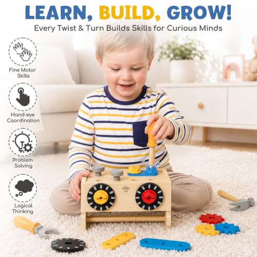 Lehoo Castle Wooden Montessori Kids Tool Set, Ages 2+ - Image 5