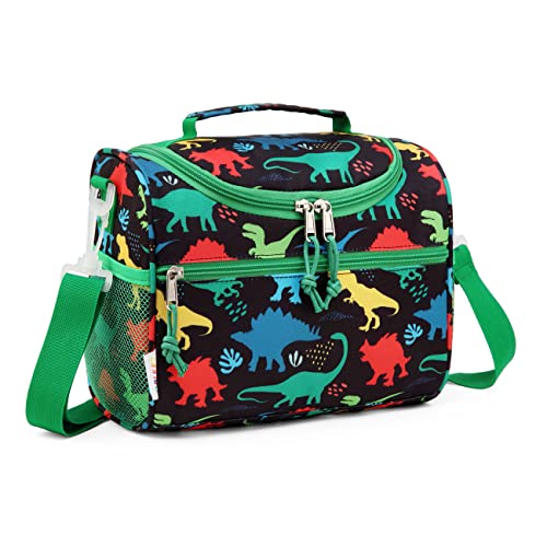 RAVUO Lunch Box Bag for Boys Reusable Insulated Cute Thermal Meal Tote Kit for Toddler with Detachable Shoulder Strap for Daycare School Dinosaurs
