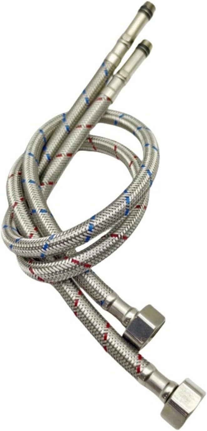 Faucet Supply Lines, Stainless Steel Faucet Supply Line, G1/2" Female to M10 Male, Hot and Cold Water Inlet Hose, 304 SS, Red and Blue, 2 pieces (1 pair) (120 (cm) red and blue pair)