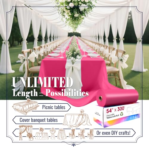 Image of Plastic Table Cloth Disposable, 54IN X 300FT Disposable Tablecloth Roll