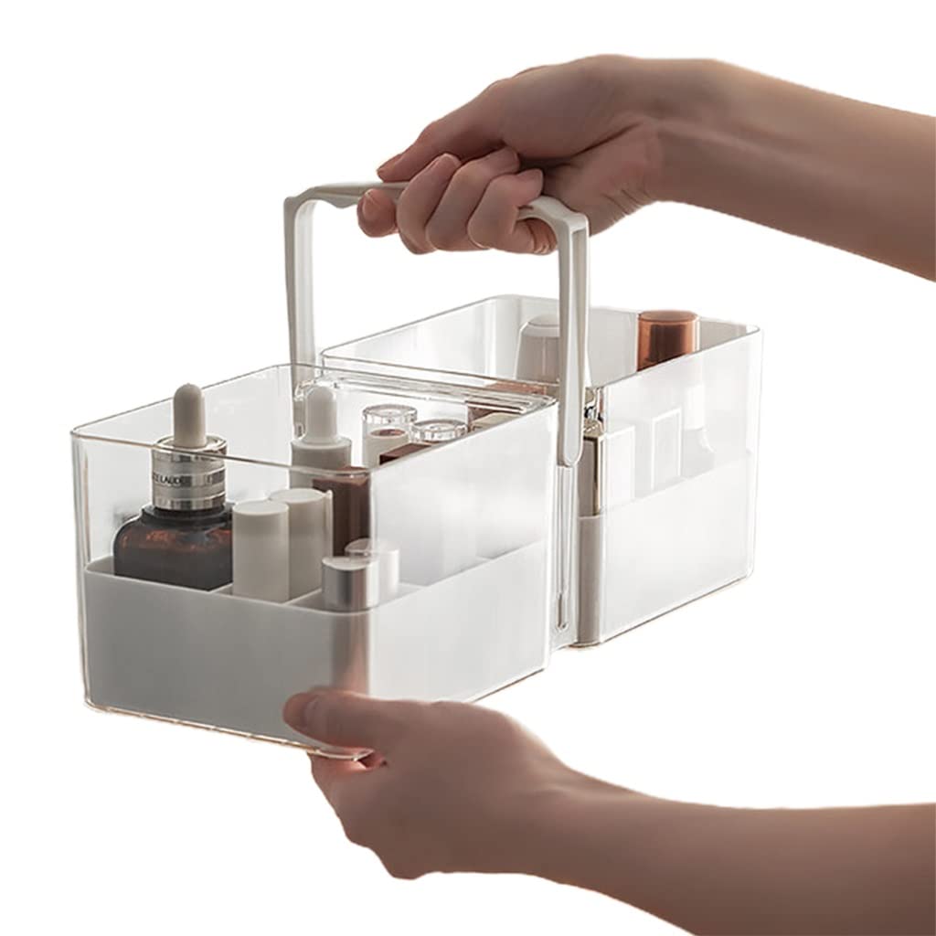 Organizer trasparente per mensole da bagno squisite, organizer per cosmetici in plastica per conservare prodotti per la cura della pelle, rossetto, cancelleria per ufficio, con manico, lavabile (Color