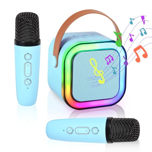 Mini Karaoke Machine for Kids Adults Portable Bluetooth Speaker with 2 Wireless Microphones,Toddler Singing Toys Teen MP3 Music Player for Boys Ages 3-12 Year Old Birthday Gift Family Home Party(Blue)