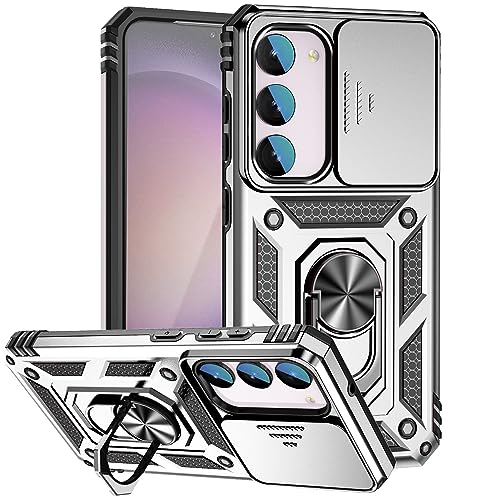 Coque Samsung S23 FE argentée avec protège-caméra et béquille