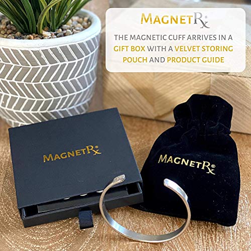 Magnetrx® Magnetic Bracelets For Men - Elegant Bangle, Golf/Tennis Elbow & Balance - Men’s Cuff Magnetic Bracelet (Polished Silver | Large) #TOP4