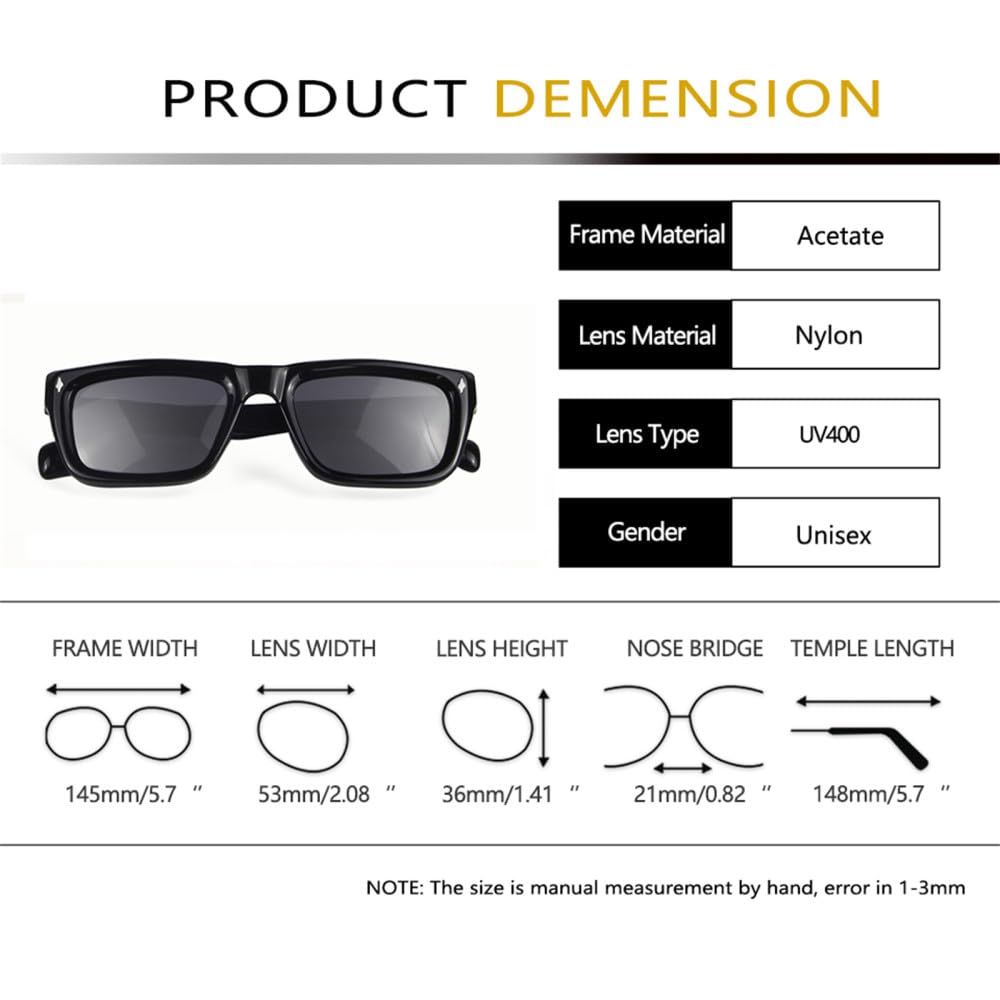 Occhiali da sole in acetato spesso Occhiali da sole quadrati con rivetti da uomo per donna Occhiali da sole oversize UV400 maschili