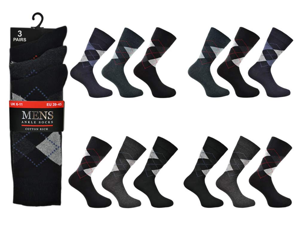 Undercover Men's Argyle Lingerie Ltd 6 Pairs Cotton Rich Designer Fashion Socks 1580-C3-D