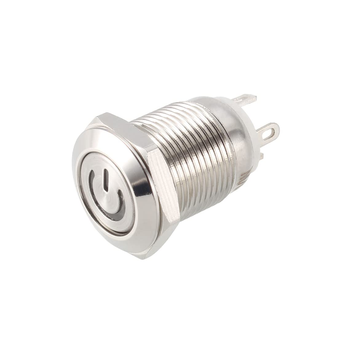 sourcing map Momentary Metal Push Button Switch Flat Head 12mm Mounting Dia 1NO 3-6V White LED Light