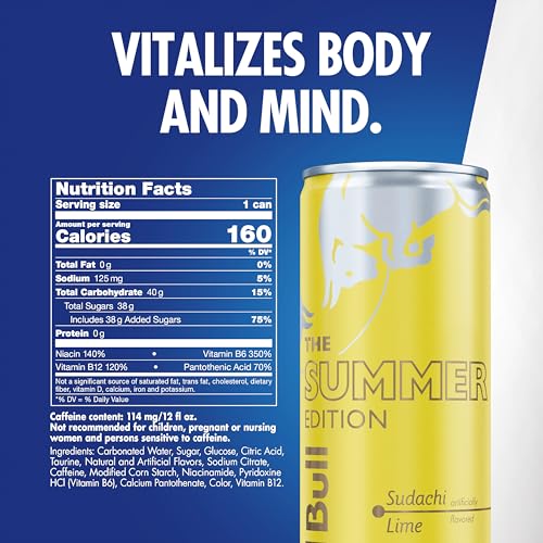 Image of Red Bull Summer Edition Sudachi Lime Energy Drink, with 114mg Caffeine plus Taurine & B Vitamins, 12 Fl Oz, 6 Packs of 4 Cans (Pack of 24)