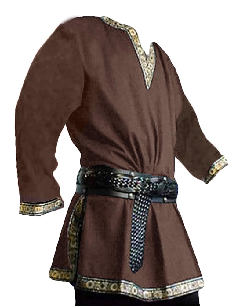 Runcati Men's Medieval Costume Renaissance Pirate Halloween Viking Tunic Knight Cosplay Warrior LARP Shirts, brown, L โ image 1