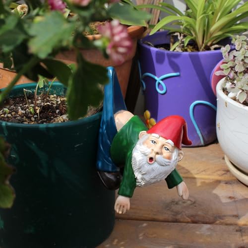 Gartenzwerge Gartendeko für Draußen Wetterfest, Garten Deko Gartenzwerg Figuren, Miniatur Zwerg Blumentopf Hänger Figur, Lustige Wichtel Deko Figuren, Gartenwichtel Harz Klettern Skulptur Für Außen – Bild 4