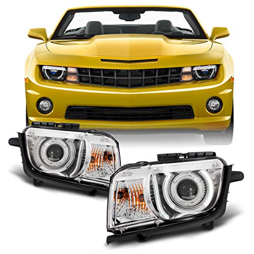 AKKON - For Chrome 2010 2011 2012 2013 Chevy Camaro Driver & Passenger Both Side Projector Headlights Headlamps