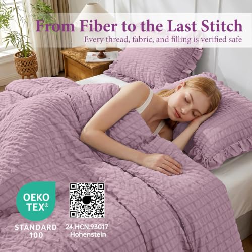 Image of JOLLYVOGUE Dusty Purple Full Comforter Set,3pcs Seersucker Comforters Full
