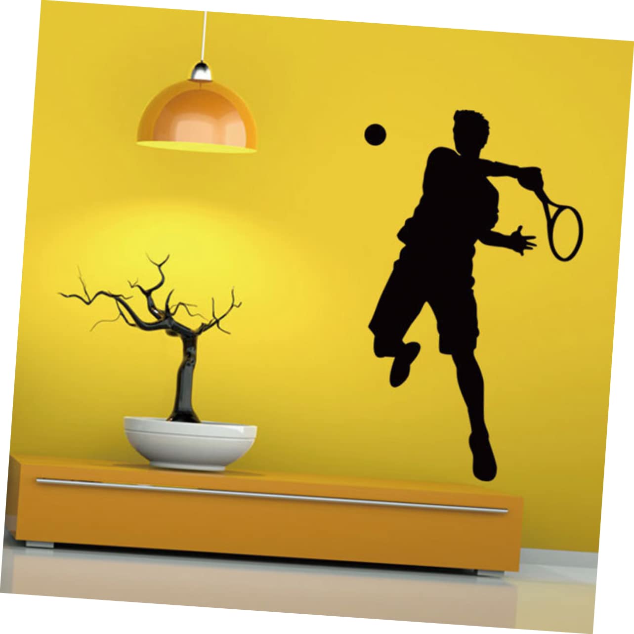 Adesivo Murale Sportivo Autoadesivo in Pvc Nero Giocatore di Tennis per Cameretta Palestra
