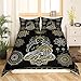 Feelyou Mandala Buddha Duvet Cover Set Queen Size Exotic Ethnic Bohemian Bedding Set Golden Black Lotus Flowers Print Luxury Microfiber Polyester Comforter Cover with 2 Pillow Shams, Zipper,3 Pieces
