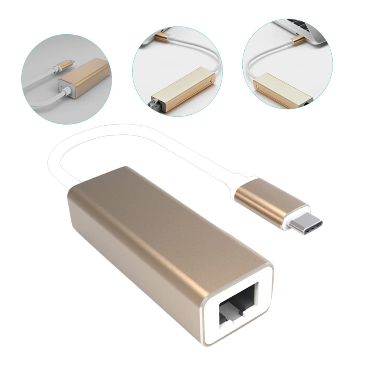SHINEOFI Adattatore Convertitore Ethernet Usb-C 3 Pezzi USB Porta Gigabit Per Laptop Convertitore Ethernet USB Schede Audio Esterne Golden Abs