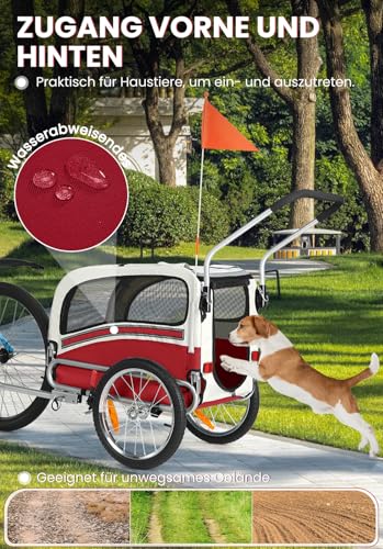 SEPNINE® Hundeanhänger für Fahrrad, 2 in 1 Fahrradanhänger für Hunde bis zu 30 kg, Haustier Transportwagen Anhänger für Jogger und Fahrrad mit Bremsen und Signalwimpel