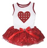 Petitebella Red Polka Dots Heart Puppy Dog Dress (White/Red Sequins, X-Small)