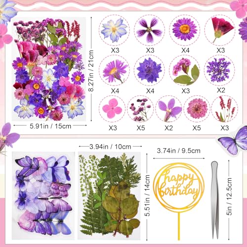 Decoración natural dried flores prensadas para torta 92 pcs miniatura 3
