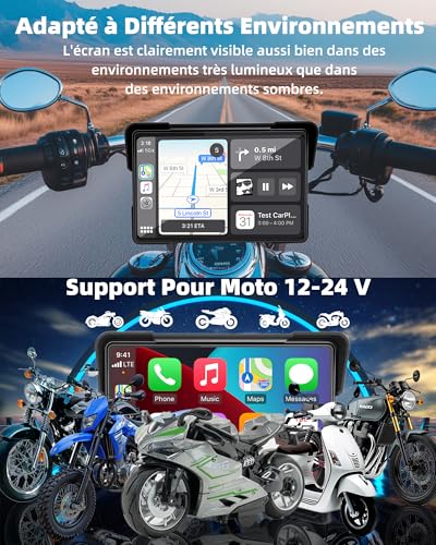 Jansite 7 Pouces Portable CarPlay Moto Android Auto Moto Car Play GPS Moto – vue 7