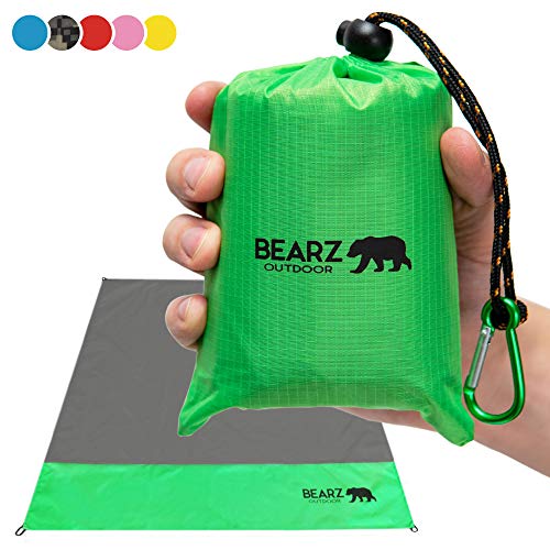 BEARZ Outdoor Beach Blanket, Waterproof Picnic Blanket 55″x60″ - Lightweight Camping Tarp, Compact