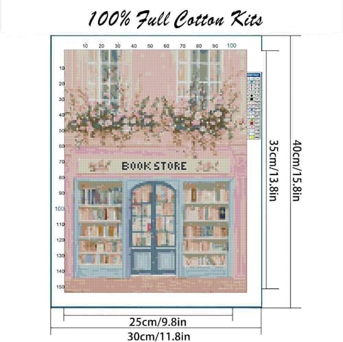 Image of Book Store Cross Stitch Kits,Embroidery Starter Kit for Adult Beginners, 11CT Cross-Stitch Patterns Dimensions Kit Arts,Needlepoint Kit Crafts for Home Decor 15.7x11.8 inch