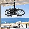 Depuley Outdoor Ceiling Fan with Light: 20 Inch Waterproof Gazebo Fans with Lights Outdoor Hanging - Plug in Remote App Control Caged Fans for Patios Pergola Porch Canopy - 6 Speed Black