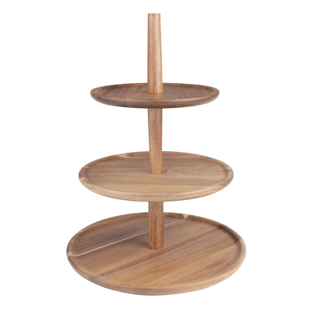 Olympia Acacia Wood 3-Tier Stand 305x395mm - Heavy Duty, Sturdy, Durable, Stylish Hotel Restaurant Café Buffet Afternoon Tea Cake Pastry Display Stand