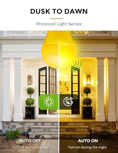Image of L LOHAS LED Dusk to Dawn Bug Light Bulb Outdoor, A19 Yellow LED Light Bulbs