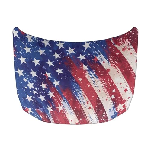 Image of Car Hood Cover 59x39 Inch Stretchable Wolf and American Flag Print Auto Hood Wraps Waterproof Auto Outdoor Decorations for Compact Sedans SUV Trucks Minivan